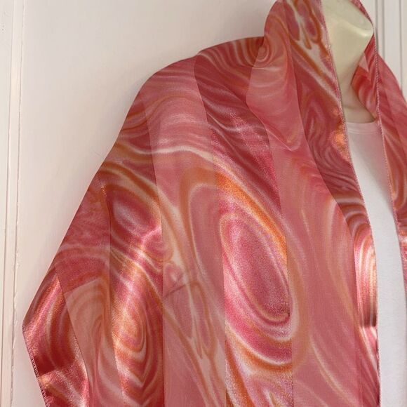 Vintage Pink and Orange Swirl Pattern Long Polyester Scarf - Picture 4 of 6